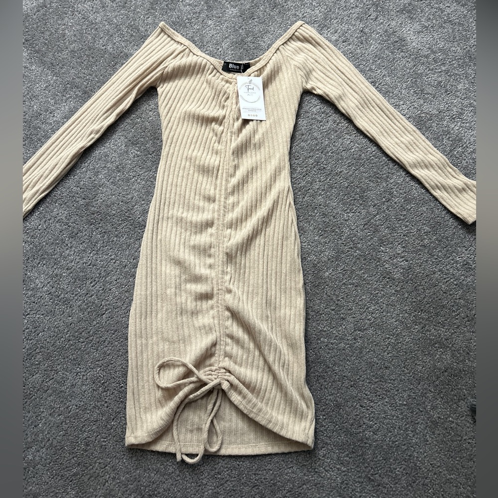 Blue B tan rouche cotton dress